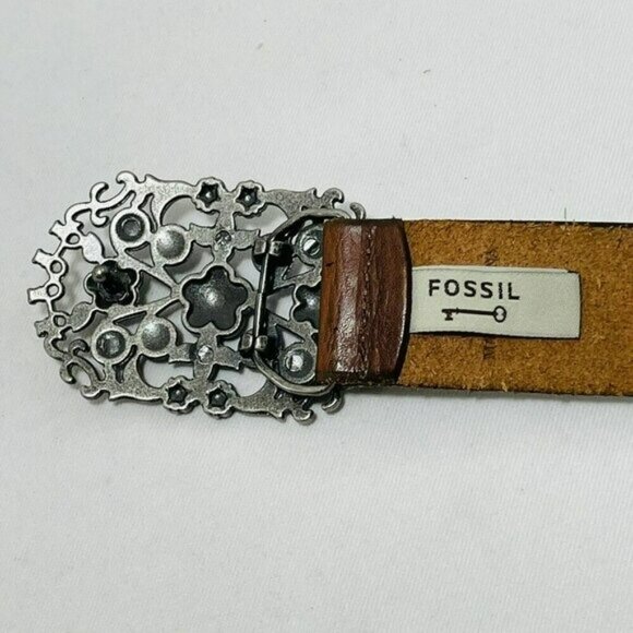 Fossil Genuine Leather Belt Women Sz M Medallion Studded Buckle Retro Western - Picture 4 of 12